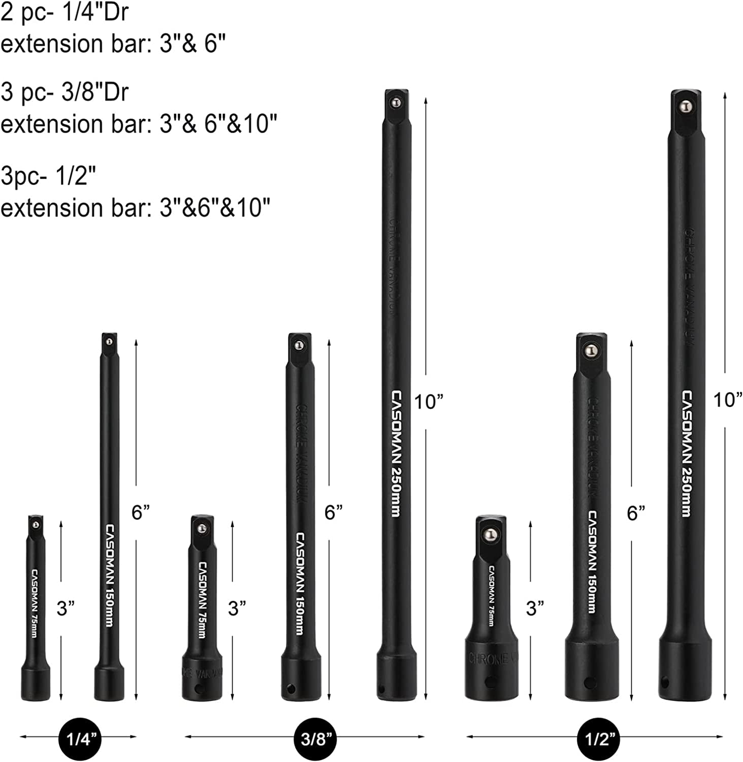 18-Piece Premium Drive Tool Accessory Set - Durable CR-V Steel, Black Phosphate Finish, Includes Socket Adapters, Extensions, Universal Joints, and Impact Coupler for Professionals