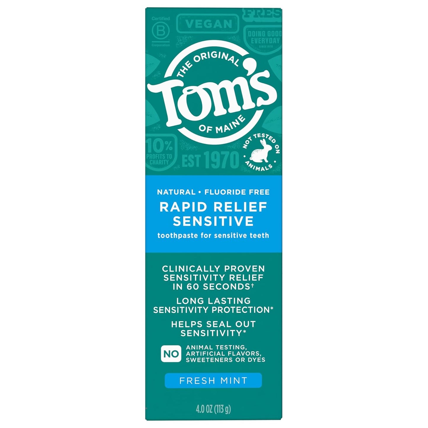 Fluoride-Free Sensitive Toothpaste - Rapid Relief, Fresh Mint, 4 oz - 3-Pack (Packaging May Vary)