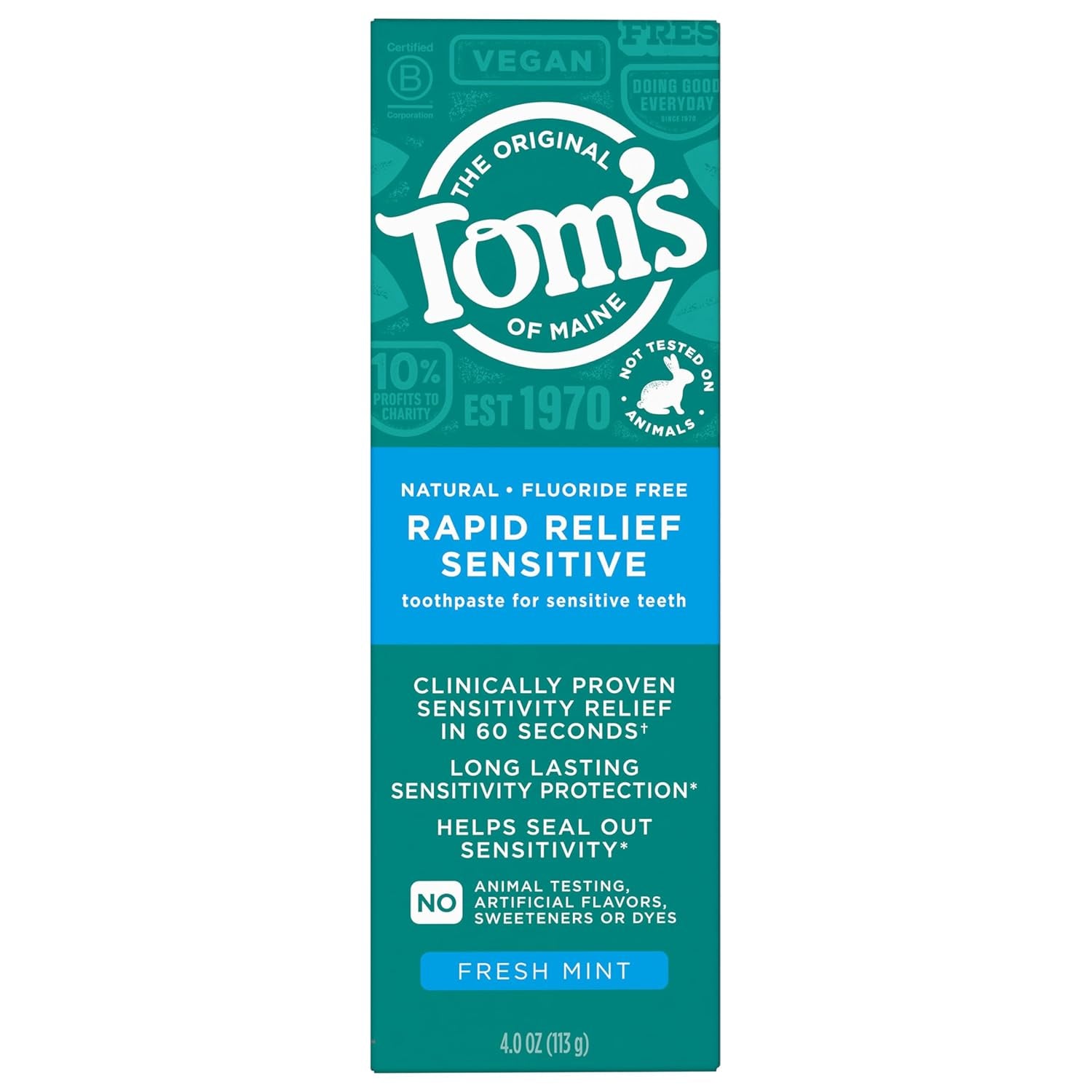 Fluoride-Free Sensitive Toothpaste - Rapid Relief, Fresh Mint, 4 oz - 3-Pack (Packaging May Vary)