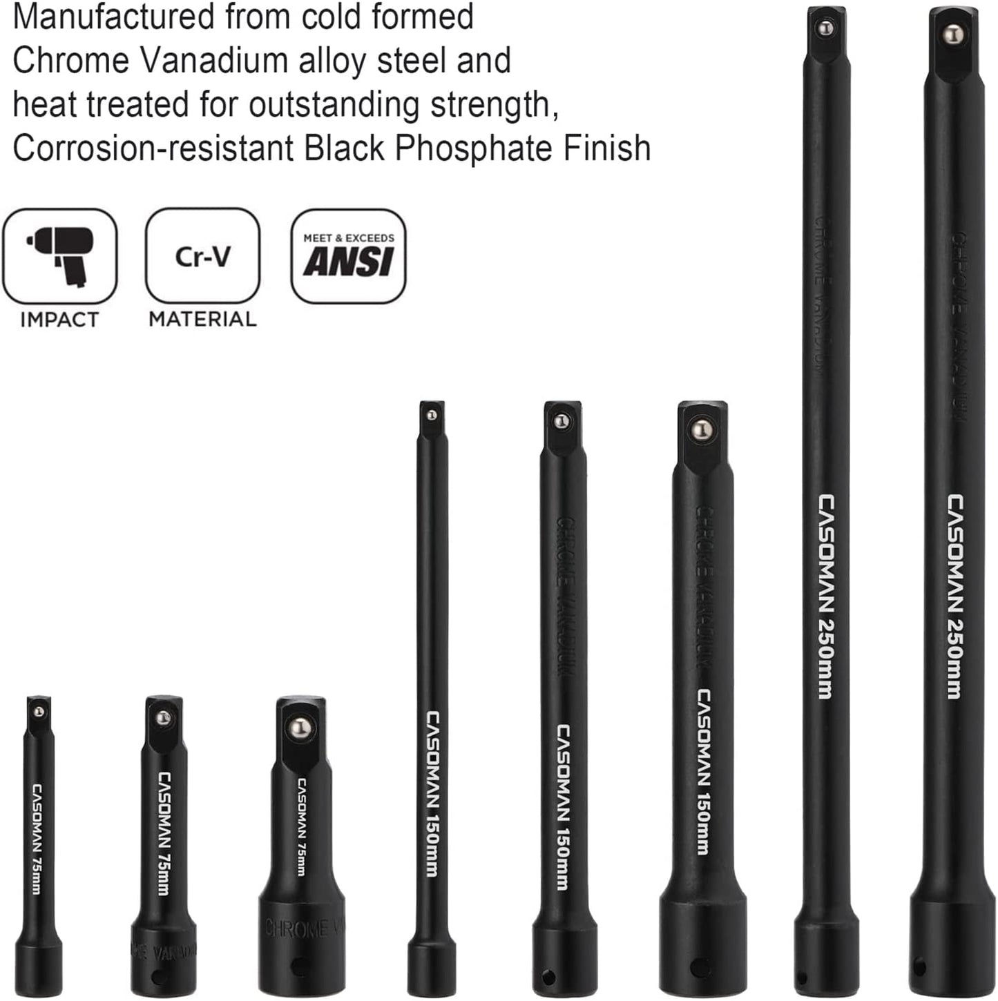 18-Piece Premium Drive Tool Accessory Set - Durable CR-V Steel, Black Phosphate Finish, Includes Socket Adapters, Extensions, Universal Joints, and Impact Coupler for Professionals