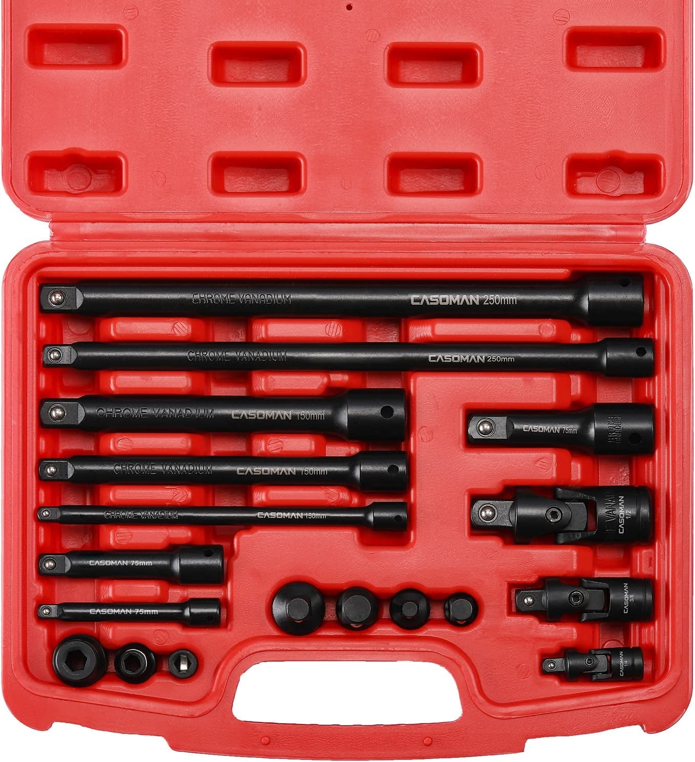 18-Piece Premium Drive Tool Accessory Set - Durable CR-V Steel, Black Phosphate Finish, Includes Socket Adapters, Extensions, Universal Joints, and Impact Coupler for Professionals